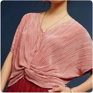 Eri + Ali (Anthropologie) metallic pink pleated top